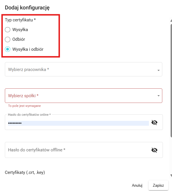 Typ certyfikatu KSeF